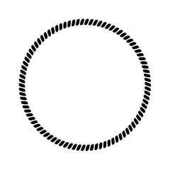Circular rope border, nautical design element, black and white illustration.