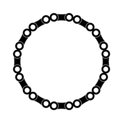 A black bicycle chain forming a circular shape against a white background.