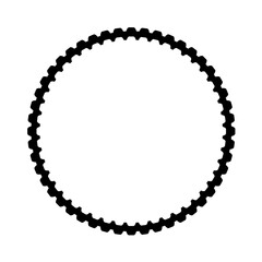 A black, circular cog belt is centered on a white background, featuring a toothed edge.