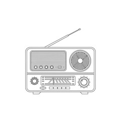 Detailed Line Art of a Vintage Radio with Antenna and Knobs