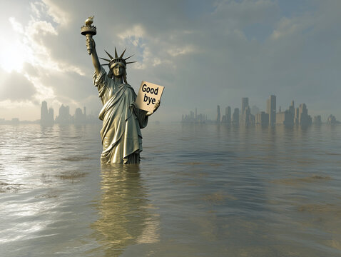 Sinking statue of Liberty in New York  saying good bye