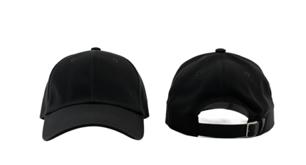 Two Blank Black Baseball Caps Front and Back View 1.