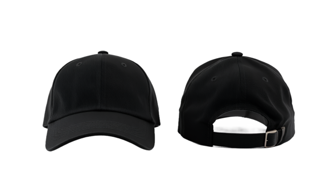Two Blank Black Baseball Caps Front and Back View 1.