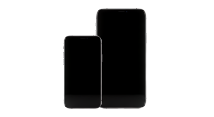 Two Different Size Smartphones with Black Screens.