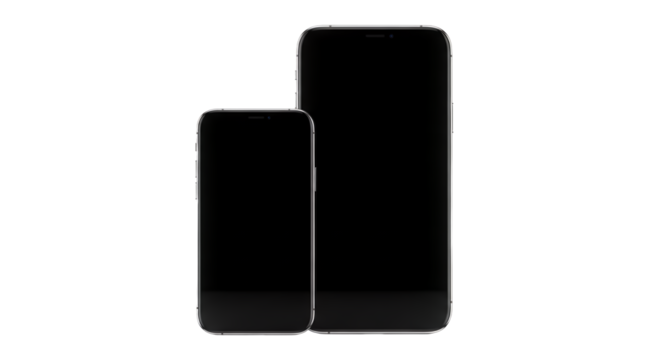 Two Different Size Smartphones with Black Screens.