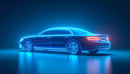 Futuristic neon car glowing in vibrant colors, symbolizing innovation and modern style. Perfect for sci-fi art, cyberpunk visuals, creative ads, and bold automotive concepts.