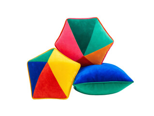 Plush colorful geometric pillows decorative accent cushions modern home decor design interior design soft furnishings transparent background