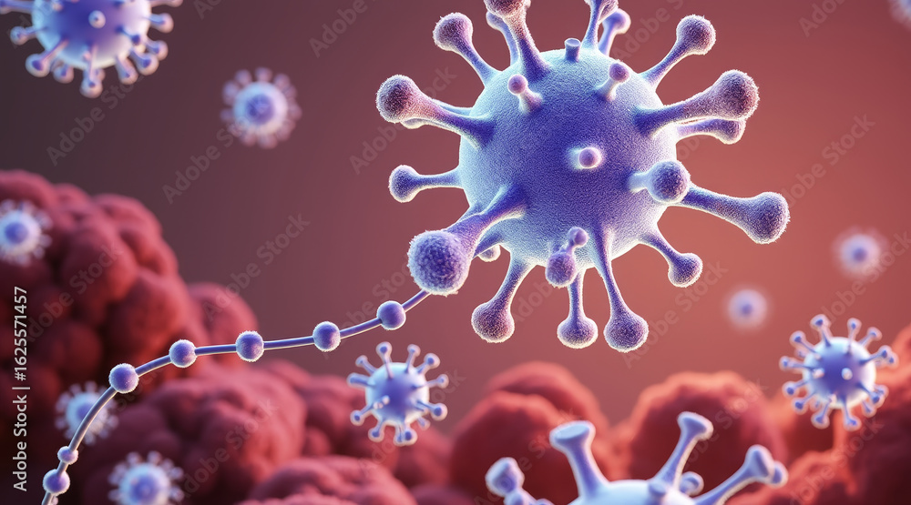 Poster rsv concept ,infection chain of rsv virus with detailed structure and vibrant colors, showcasing com