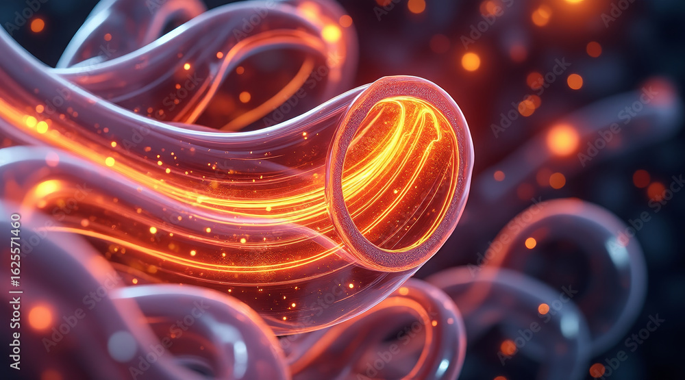 Poster rsv concept ,translucent tubes with glowing edges create mesmerizing visual effect, showcasing vibra