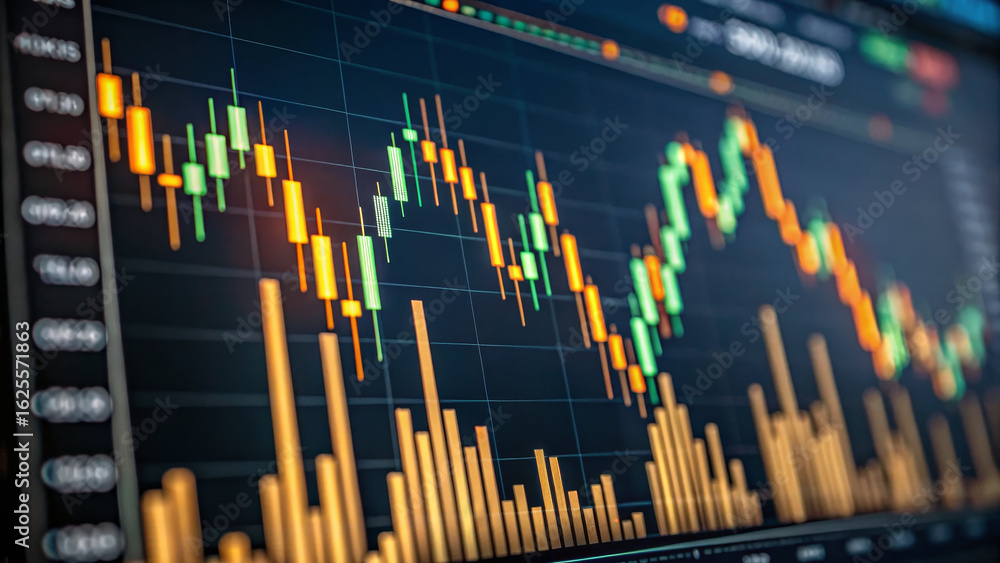 Poster trader analysis gold concept ,stock market chart displaying fluctuating prices with vibrant colors a