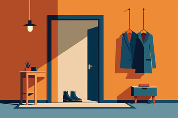 vector of a home entryway with shoe rack  coat hoo.eps