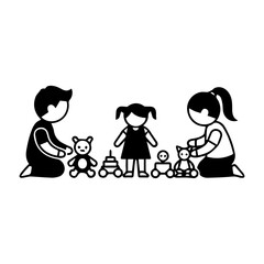 Three people  toys sit on the floor