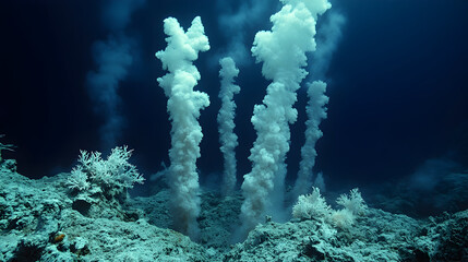 Hydrothermal vents with ocean floor formations