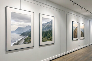 Fototapeta premium Gallery Wall Displaying Mountain Landscape Photographs