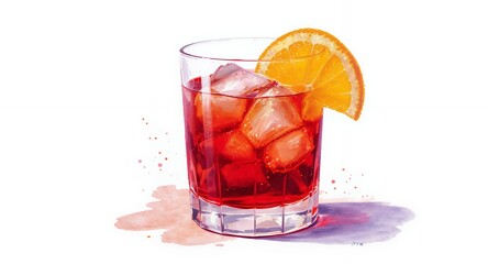 Refreshing Red Cocktail with Ice and Citrus Garnish