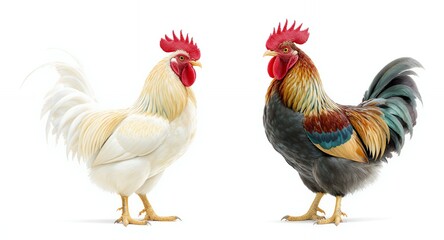 Fototapeta premium Two Roosters on White Background