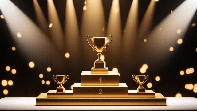 Golden Trophy Podium: Award Ceremony, Success, Achievement, Winner, Celebration.