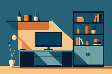 living room wall unit with tv and shelves  .eps