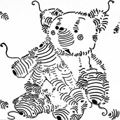 Hand-Drawn Teddy Bear Illustration with Swirl Line Pattern