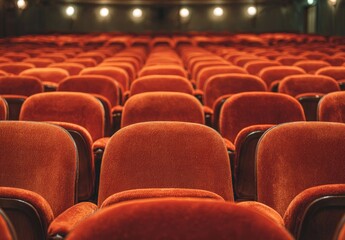 Obraz premium Rows of rich red velvet theater seats