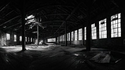 Abandoned Warehouse Interior With Panoramic Windows
