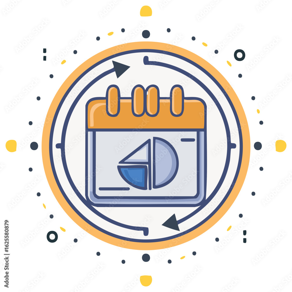 Aufkleber circular calendar design with data charts inside for business or finance concepts