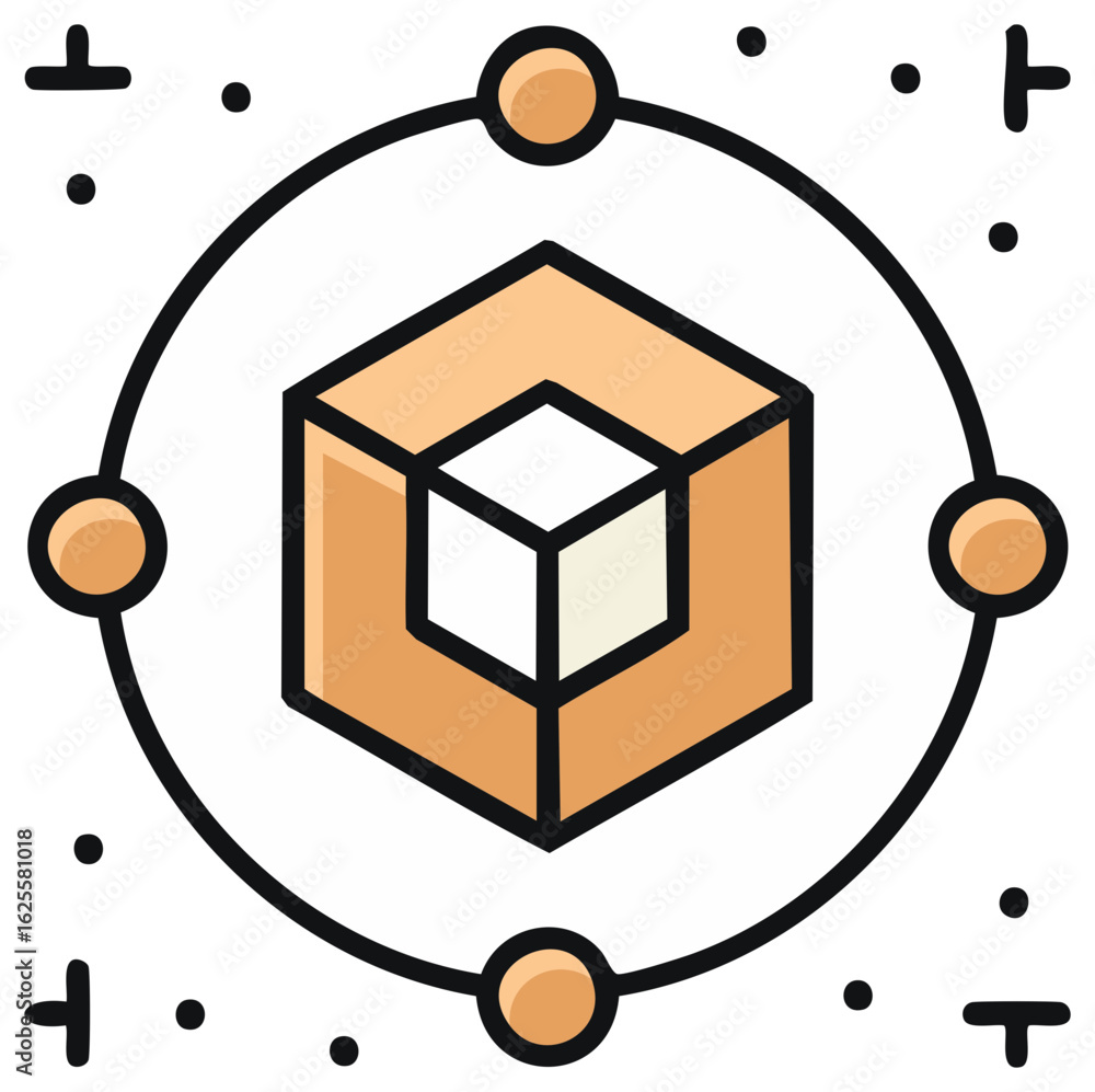 Poster isometric cube in a circle geometric abstract design illustration
