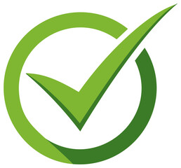 Green check mark icon in a circle with shadow effect for approval, success, and validation concepts.