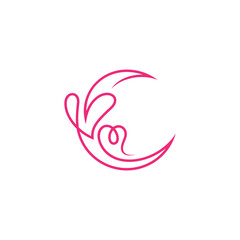 Fototapeta premium Crescent logo with two heart shape in simple line design