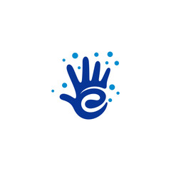 Fototapeta premium Creative logo of hand combined with letter e