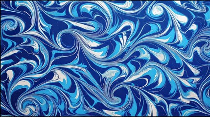 Abstract Blue Marbling Design On Black Background