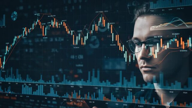Man observes financial chart data