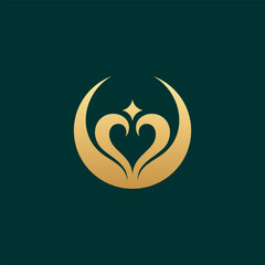 Elegance crescent moon logo design with heart and star shape