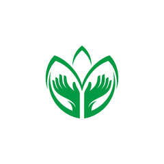 Green leaf logo with hand care