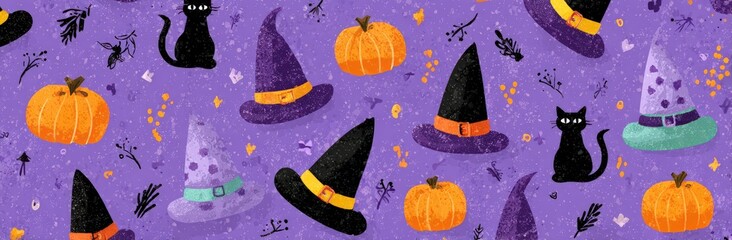 A whimsical, textured Halloween background with repeating motifs