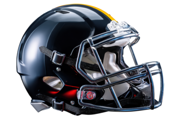 black american football helmet isolated on black background.