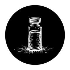 Elegant monochrome drawing showcasing a medical vial filled with liquid against a contrasting backdrop art