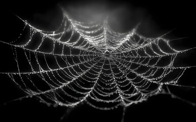 Naklejka premium Realistic spider web. Hanging cobweb for halloween design. Vector illustration.