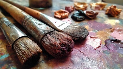 Fototapeta premium Close Up Of Artist Paintbrushes And Palette