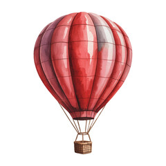 Red watercolor hot air balloon vector illustration on transparent background, hand-painted travel concept