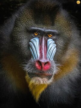Mandrill monkey looking at camera, slightly moving mouth