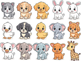 Adorable collection of baby animals kitten puppy