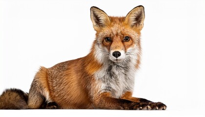 Fototapeta premium red fox sitting transparent background isolated wildlife animal portrait nature furry on transparent background