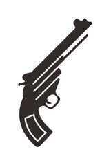 Silhouette of a revolver pistol, angled view, simple design.