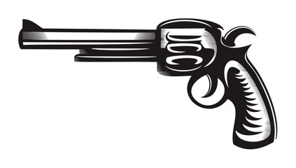 Silhouette of a revolver pistol, a handgun, against a white background.