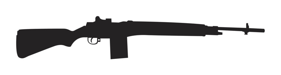 Silhouette of a semi-automatic rifle with a magazine attached, shown against a white background.