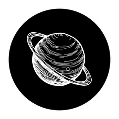 A black and white minimalistic depiction of Saturn an astronomical symbol with a ring system enhancing its beauty © Rahma