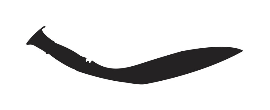 Silhouette of a kukri knife, a curved Nepalese weapon, against a white background.