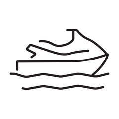 A single icon of jet skiing in outline style, showing fast-paced water adventure. Editable stroke vector illustration.