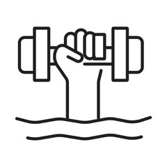 A single icon of water aerobics in outline style, symbolizing aquatic fitness and group exercise. Editable stroke vector illustration.